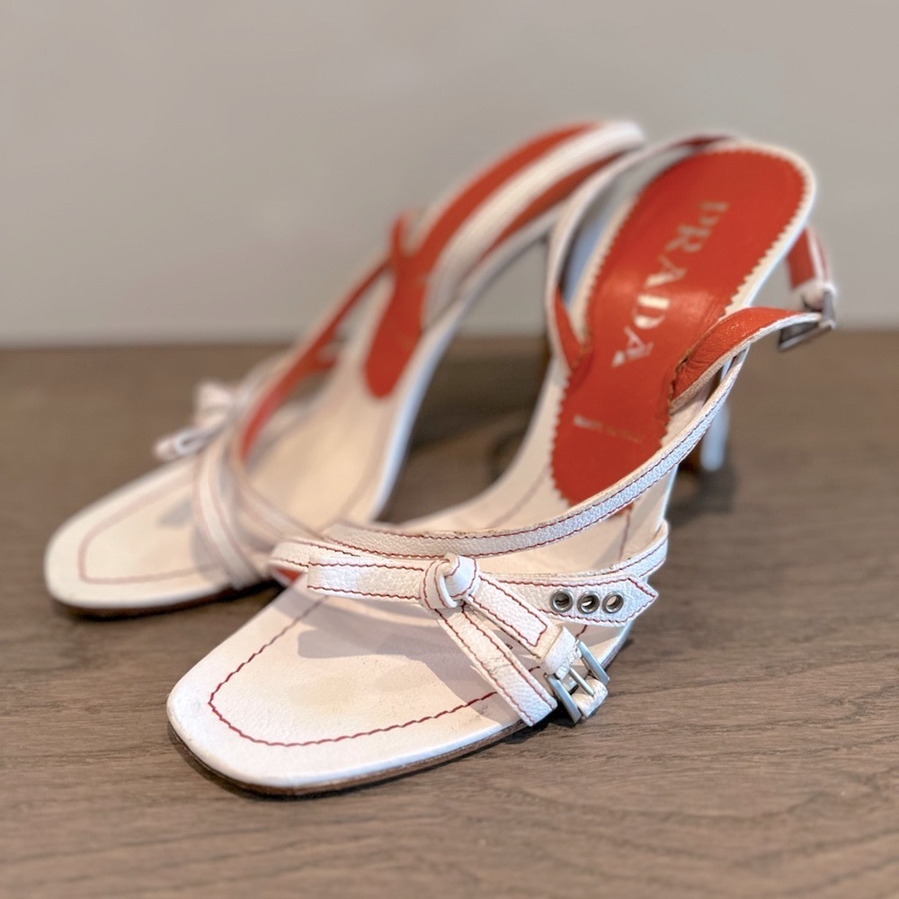 Vintage Prada leather bow and buckle detail heels